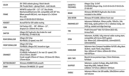 Bianchi Infinito Disc Ultegra DI2 12s Specs